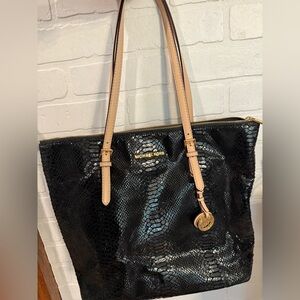Michael Kors Black and Tan Snakeskin Tote